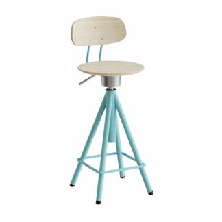 Taburet Atlas 2119, med hvidpigmenteret egelaminat, turkis stel