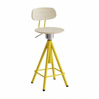 Taburet Atlas 2119, med hvidpigmenteret egelaminat, gult stel