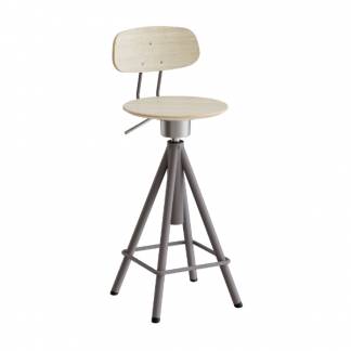 Taburet Atlas 2119, med hvidpigmenteret egelaminat, gråt stel