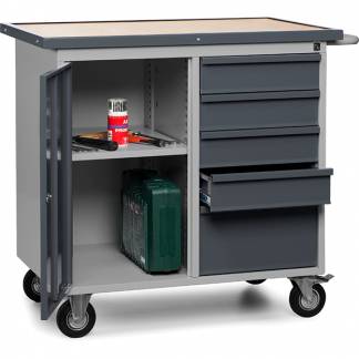 V&aelig;rkstedsvogn SMV med skab og 5 skuffer, RAL7004/7024