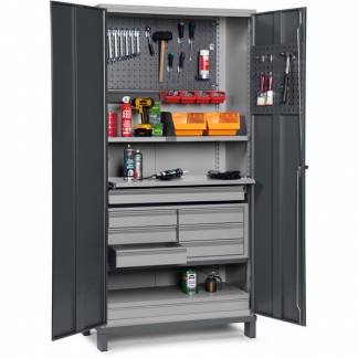 V&aelig;rkt&oslash;jsskab GBP 1020x540x2000mm med indretning, RAL7004/7024