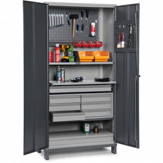V&aelig;rkt&oslash;jsskab GBP 1020x540x2000mm med indretning, RAL7004/7024