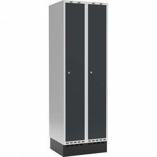 Garderobeskab 2x300mm m/lige tag, antracit d&oslash;r med cylinderl&aring;s og sokkel