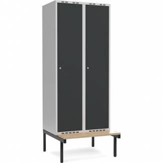 Garderobeskab 2x400mm m/lige tag, antracit dør med cylinderlås og siddebænk