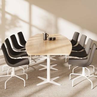 Konferencebord DNA, Eg 3200x1200 mm b&aring;dformet, Hvidt understel