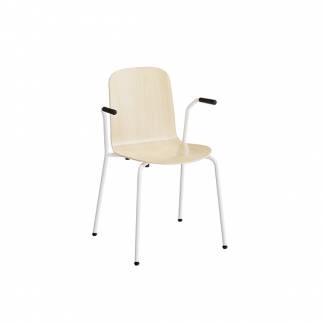 Stol Add 5901 med arml&aelig;n Siddeskal i birk laminat, hvidt stel