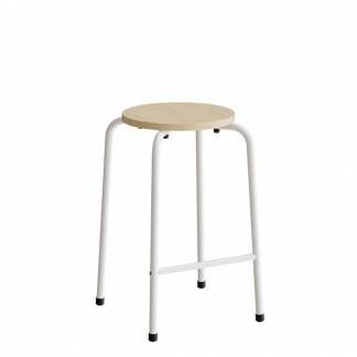 Taburet David 119, massiv birk, hvidt stel